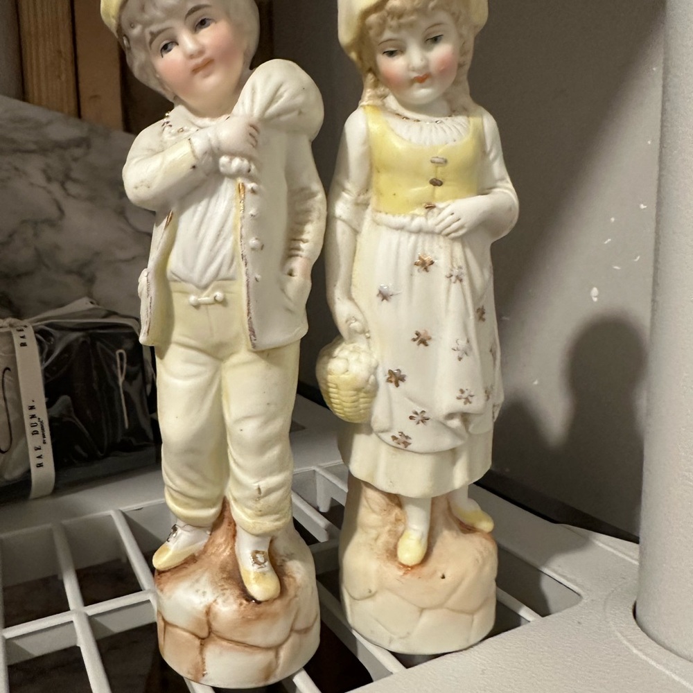 1800s Gebruder Heubach German bisque figurine pair